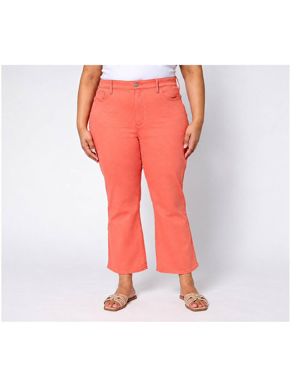 NYDJ High Rise Billie Ankle Jeans w/ Cool Embrace Coral Haze, Tall Size 20